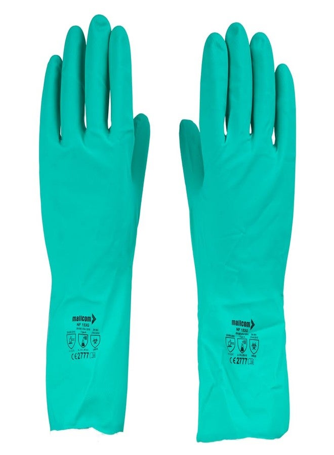 Mallcom Safety Gloves, NF153G Green Nitrile Rubber Cotton Flocklined with Raised Diamond Grip Pattern Safety Gloves for Acid, Alkali and Oil Protection, Household Cleaning, Gardening(Pack of 4) (XL) - Image 2